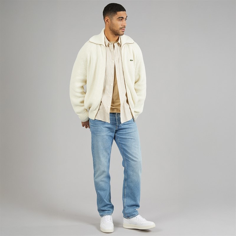 Mens Wool High Neck Zipped Jumper Ecru White - Image 4