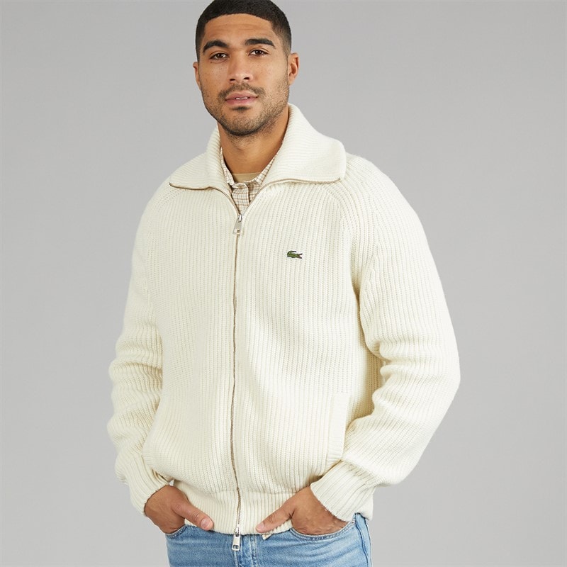 Mens Wool High Neck Zipped Jumper Ecru White - Image 5
