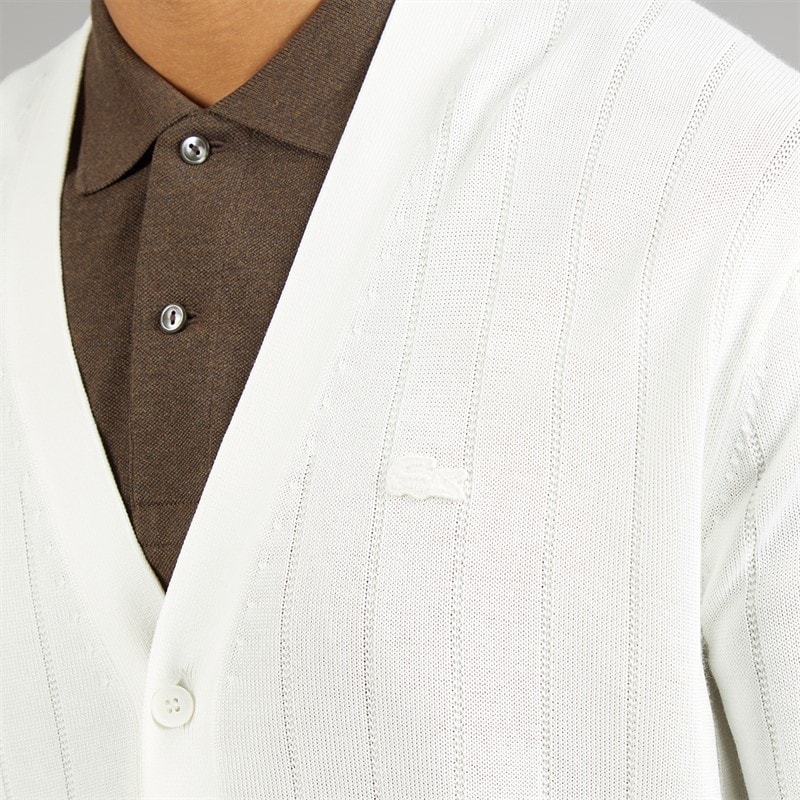 Mens Fluid Rib Knit Cardigan White - Image 3