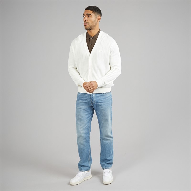 Mens Fluid Rib Knit Cardigan White - Image 4