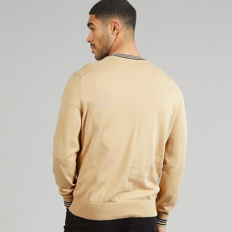 Mens Striped Cotton Jumper Beige/Navy Blue - Image 2