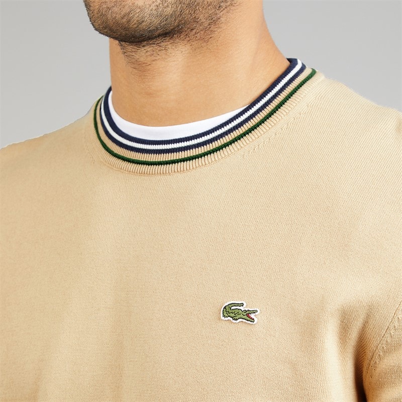 Mens Striped Cotton Jumper Beige/Navy Blue - Image 3