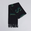 Mens Jacquard Branded Wool Scarf Black/Green