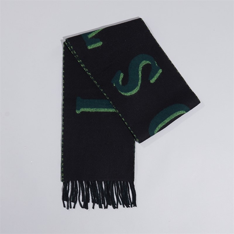 Mens Jacquard Branded Wool Scarf Black/Green - Image 1