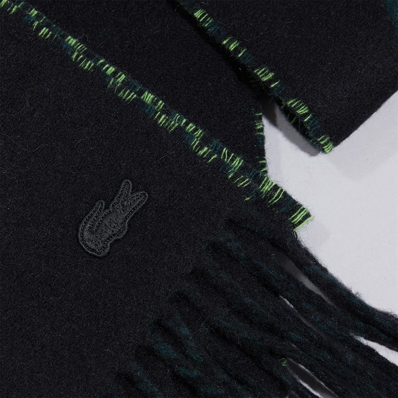 Mens Jacquard Branded Wool Scarf Black/Green - Image 3