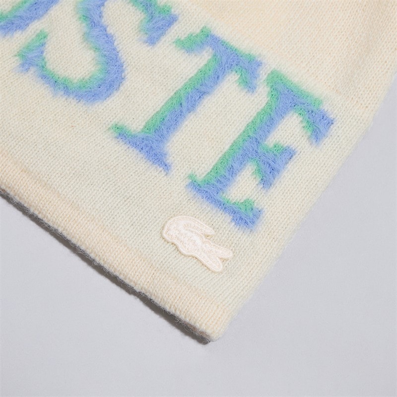 Mens Intarsia Branded Wool Beanie White/Purple - Image 2