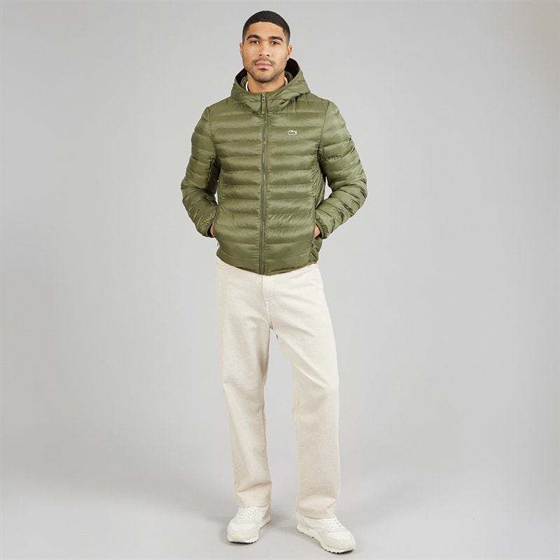Mens Water Repellent Quilted Puffer Coat Khaki Green - Image 4