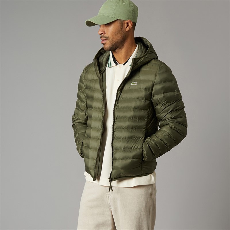 Mens Water Repellent Quilted Puffer Coat Khaki Green - Image 5