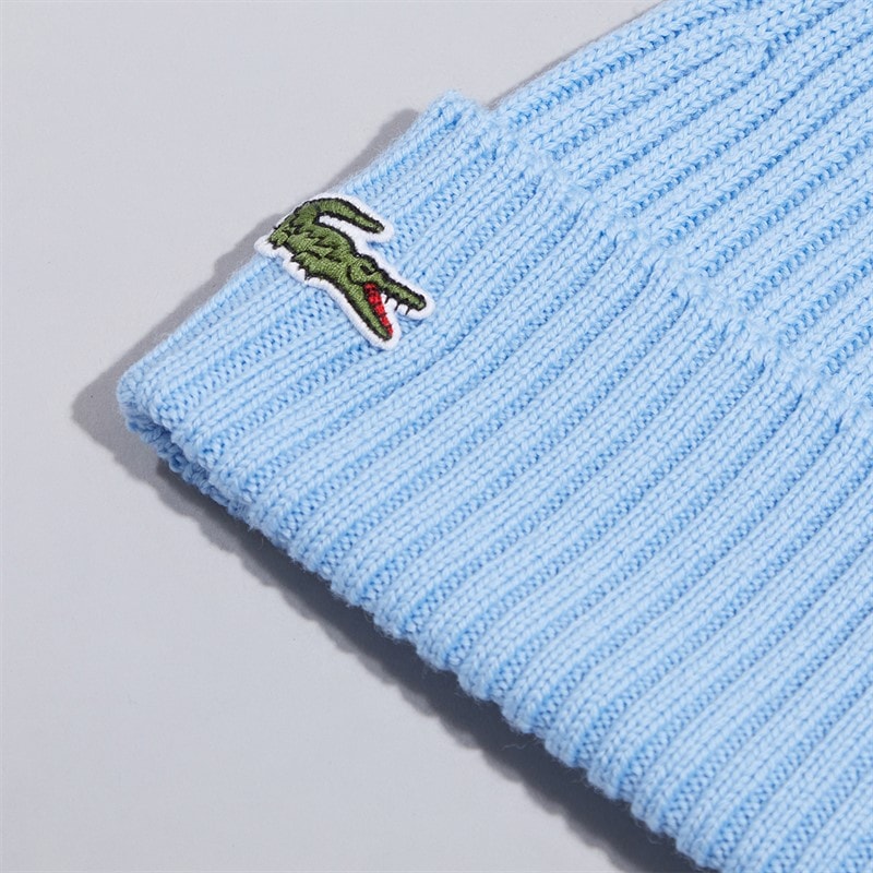 Mens Rib Knit Brushed Wool Beanie Pale Blue - Image 2