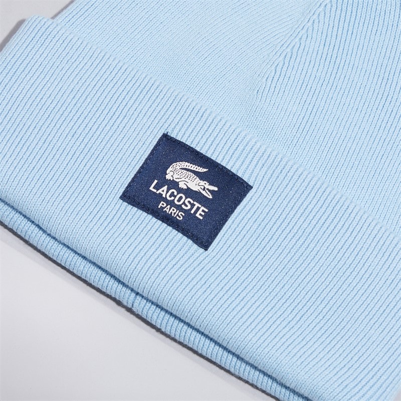 Mens Ribbed Cotton Badge Beanie Pale Blue - Image 2