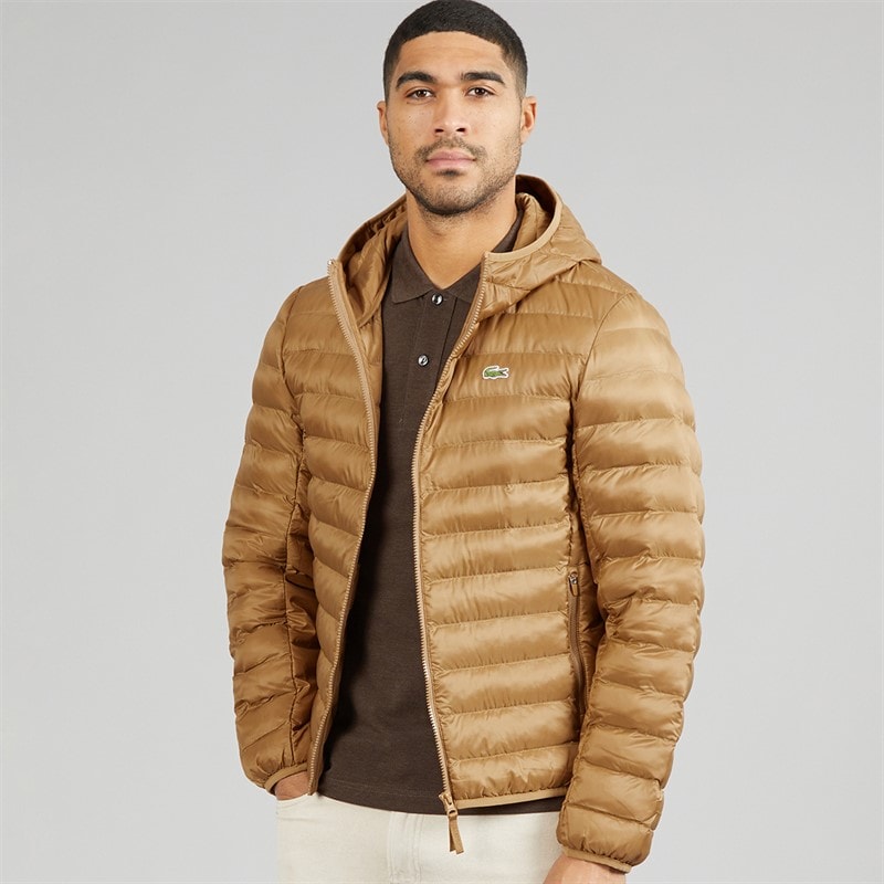 Mens Water Repellent Quilted Puffer Coat Light Brown - Image 3