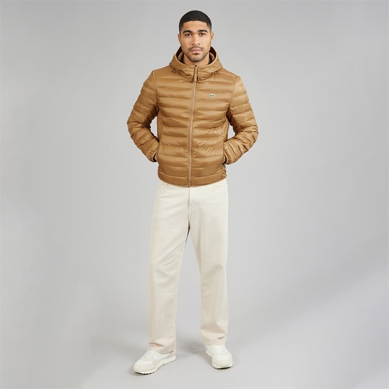 Mens Water Repellent Quilted Puffer Coat Light Brown - Image 4
