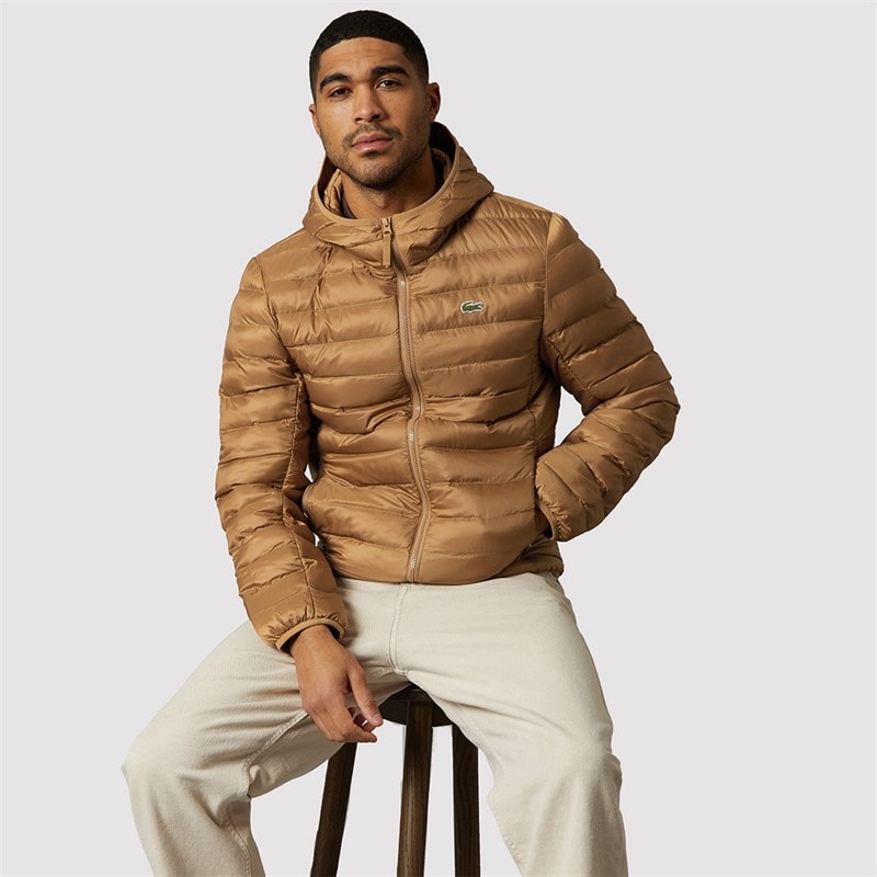Mens Water Repellent Quilted Puffer Coat Light Brown - Image 5