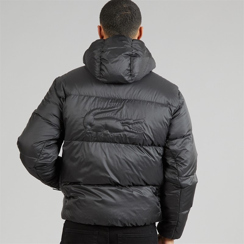 Mens Short Water Repellent Hooded Puffer Coat Black - Image 2
