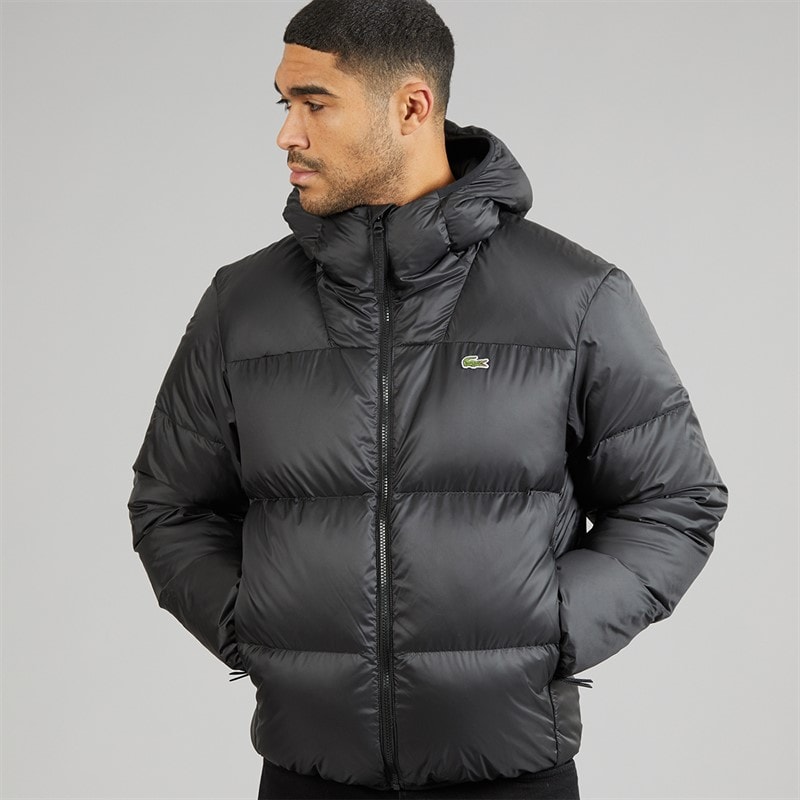 Mens Short Water Repellent Hooded Puffer Coat Black - Image 3
