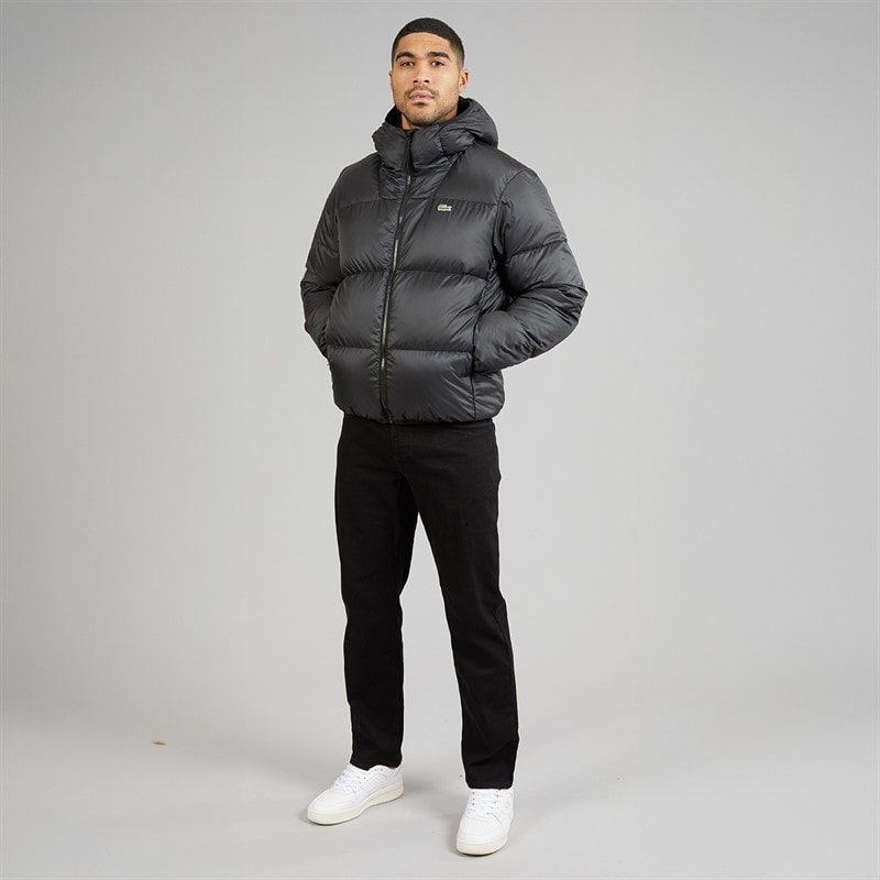 Mens Short Water Repellent Hooded Puffer Coat Black - Image 4