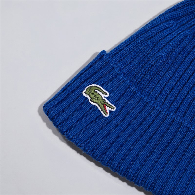 Mens Rib Knit Brushed Wool Beanie Sapphire Blue - Image 2