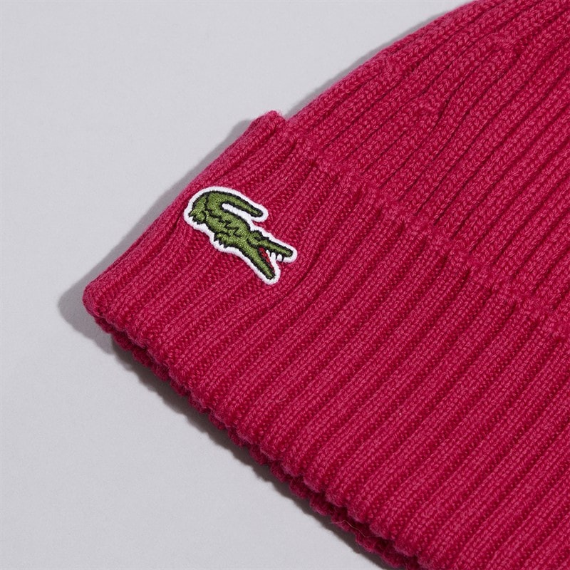 Mens Rib Knit Brushed Wool Beanie Raspberry Pink - Image 2