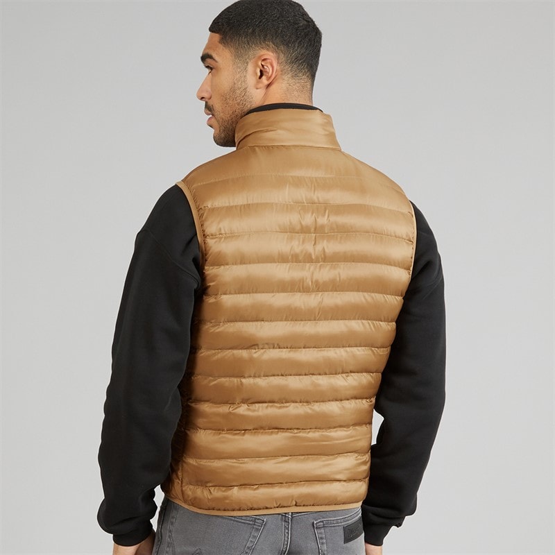 Mens Water Repellent Puffer Gilet Light Brown - Image 2