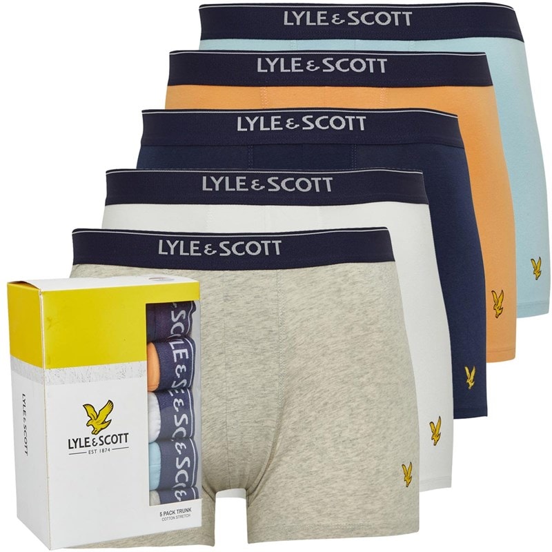 Mens Jackson Five Pack Boxer Trunks White/Cool Blue/Light Grey Marl - Image 1