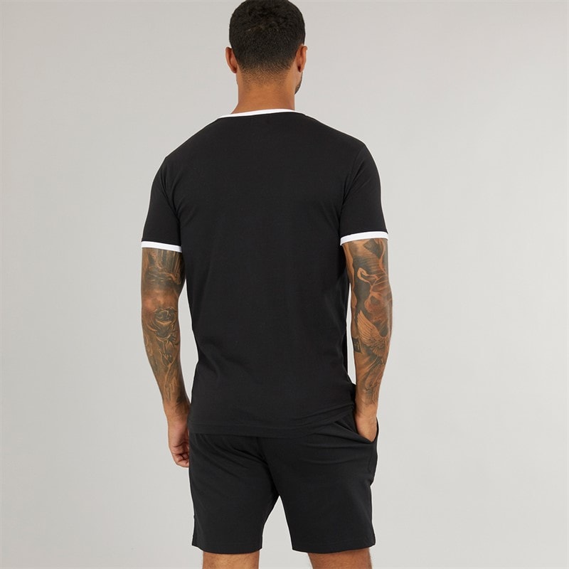 Mens Bodhi T-Shirt And Shorts Lounge Co-Ord Black - Image 2