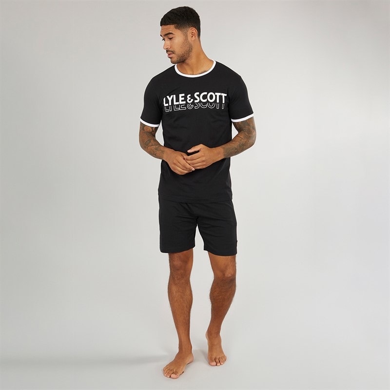 Mens Bodhi T-Shirt And Shorts Lounge Co-Ord Black - Image 4