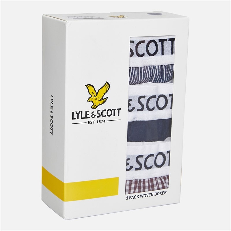 Mens Lenny Three Pack Woven Boxers Stripe/Peacoat/Wine Tasting Gingham - Image 2