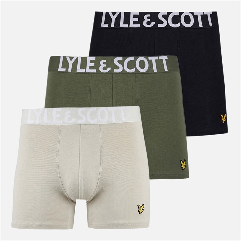 Lyle And Scott Vintage Mens Daniel Three Pack Trunks Pumice Stone/Beetle/Black