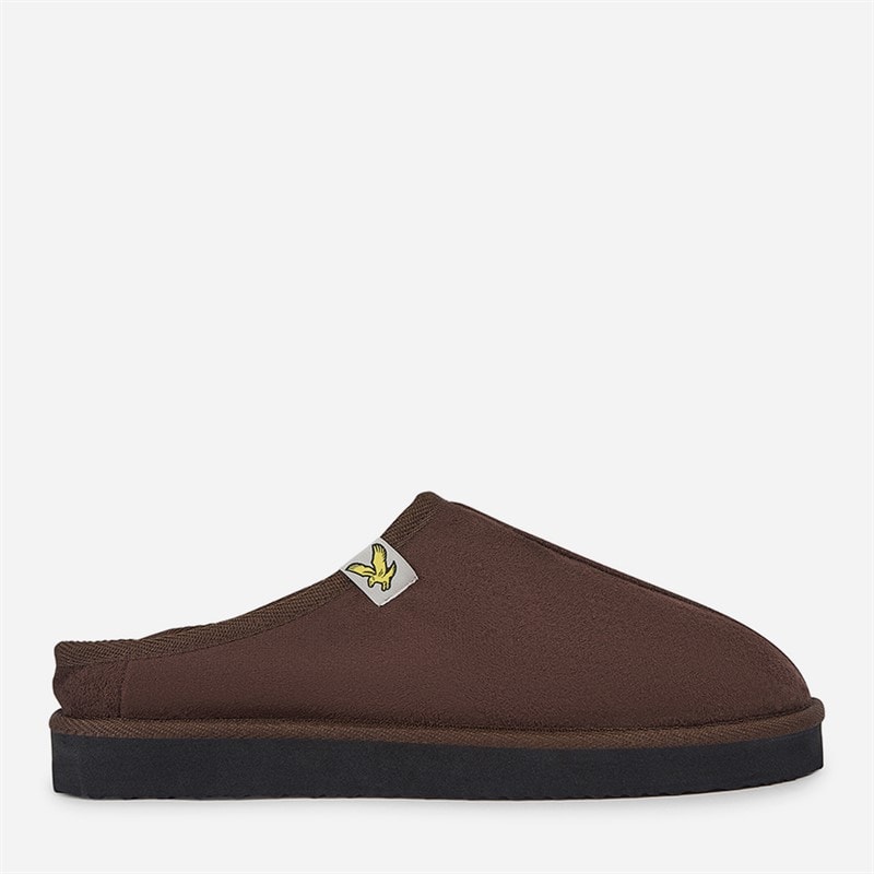 Mens Suede Faux Fur Lined Mule Clog Slippers Dark Brown - Image 2
