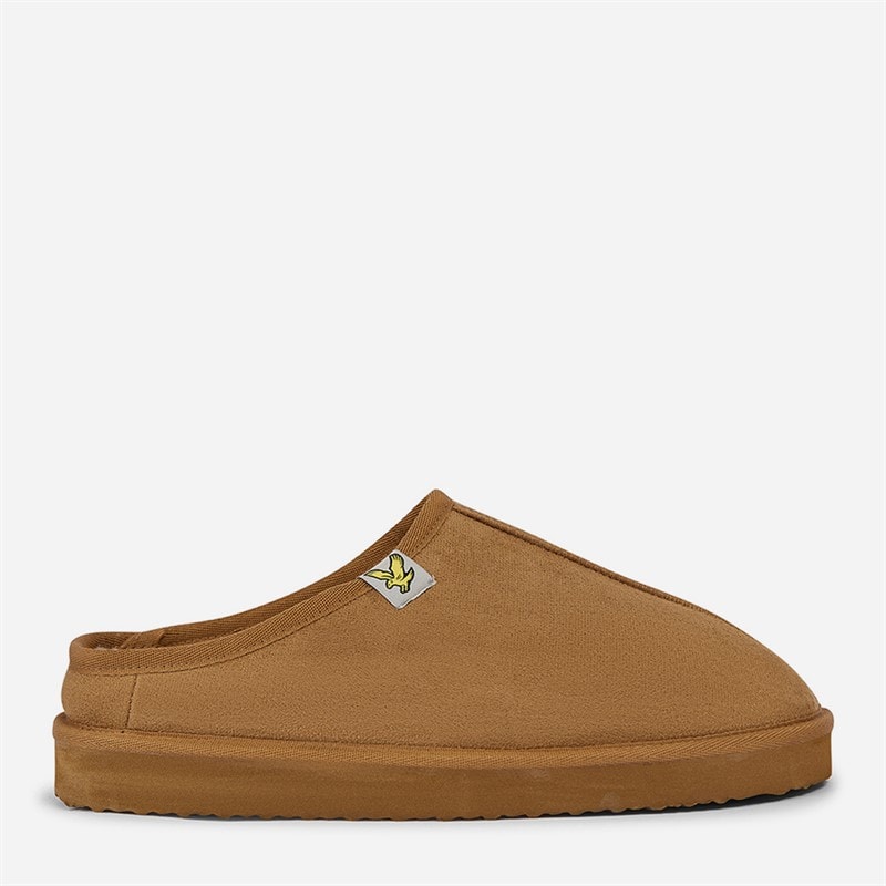 Mens Suede Faux Fur Lined Mule Clog Slippers Saddle Brown - Image 2