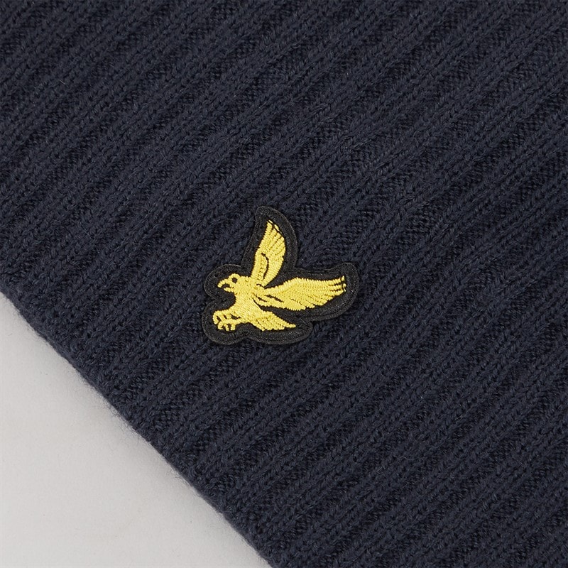 Mens Knitted Ribbed Beanie Dark Navy - Image 2
