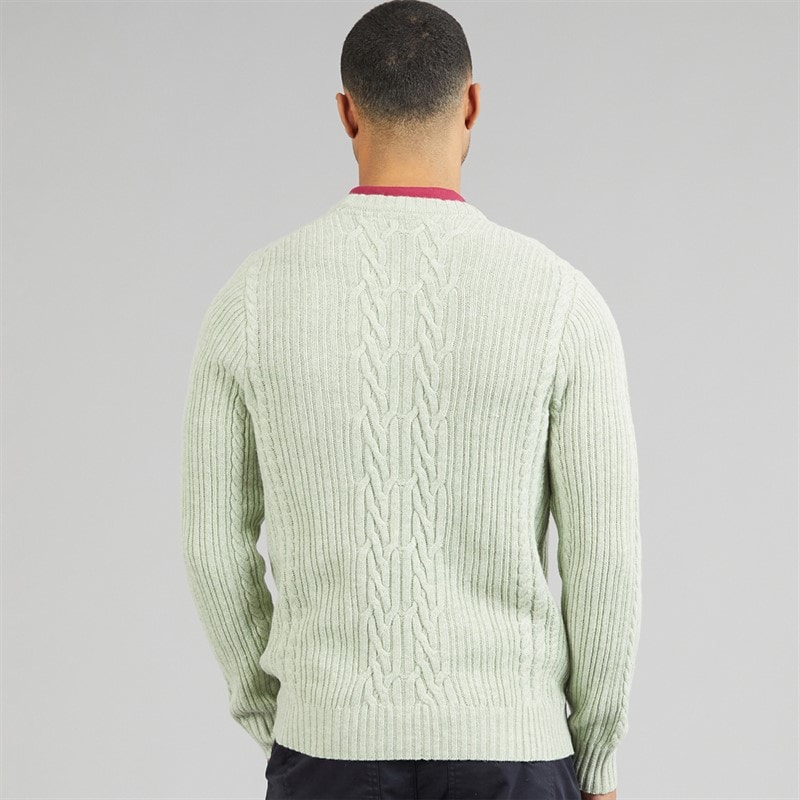 Mens Ribbed Cable Knit Jumper Cold Mint Marl - Image 2