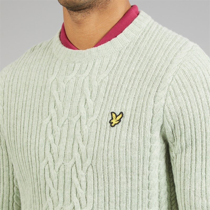 Mens Ribbed Cable Knit Jumper Cold Mint Marl - Image 3