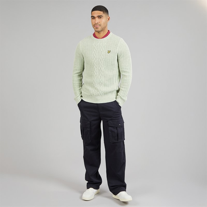 Mens Ribbed Cable Knit Jumper Cold Mint Marl - Image 4