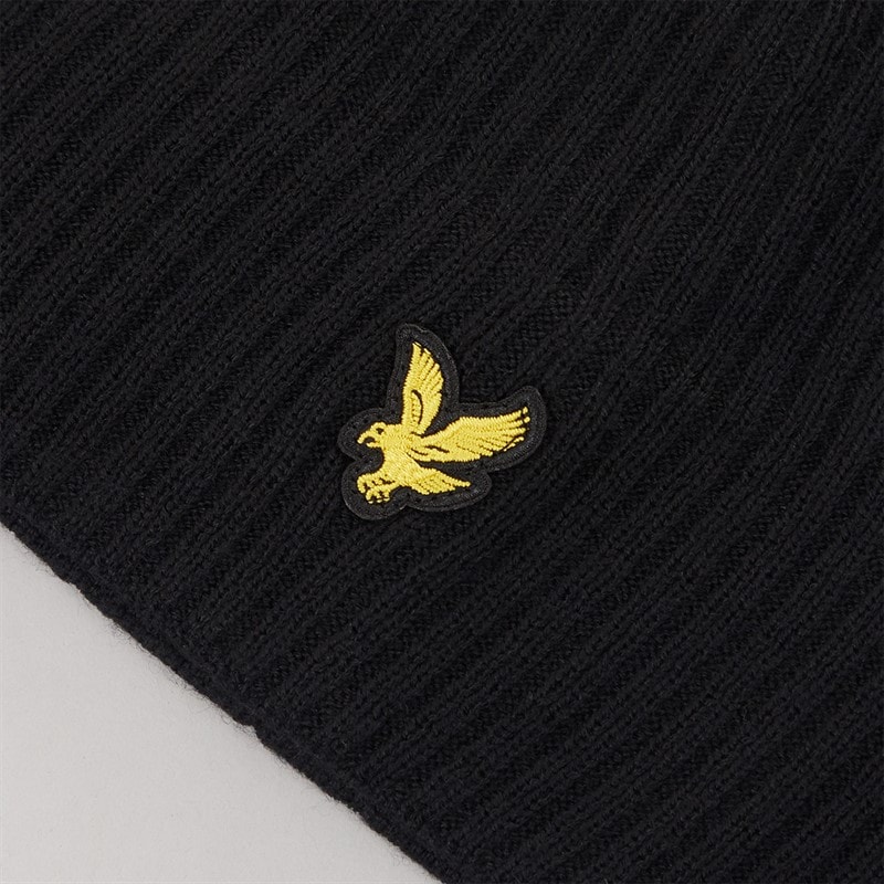 Mens Knitted Ribbed Beanie Jet Black - Image 2
