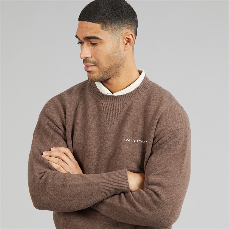 Mens Script Crew Neck Jumper Deep Sepia - Image 3