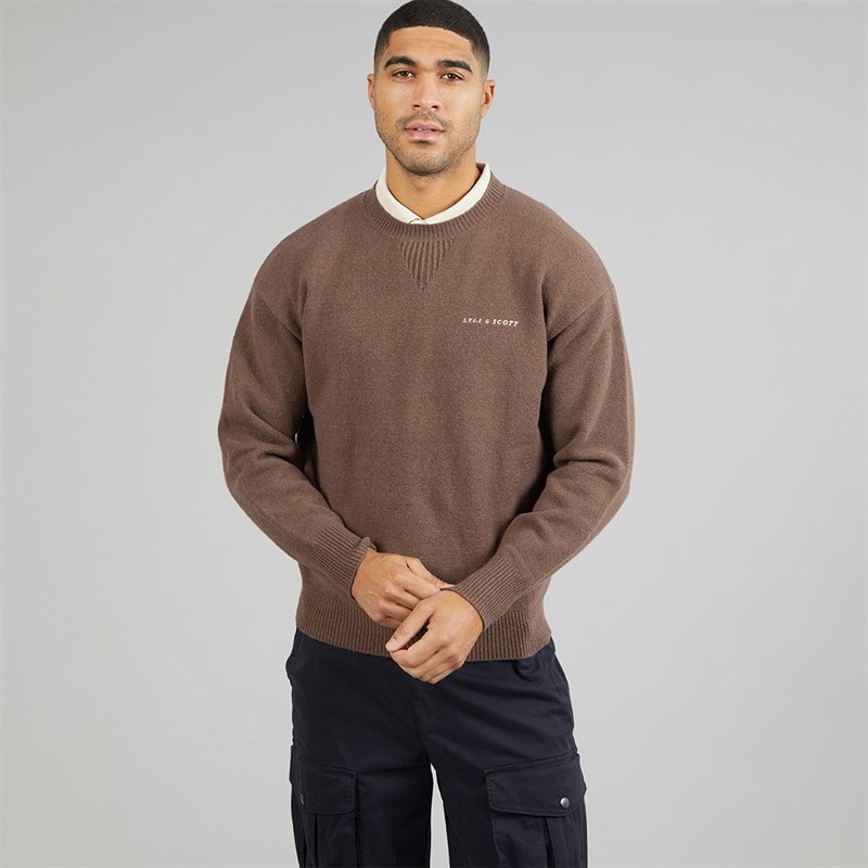 Mens Script Crew Neck Jumper Deep Sepia - Image 5