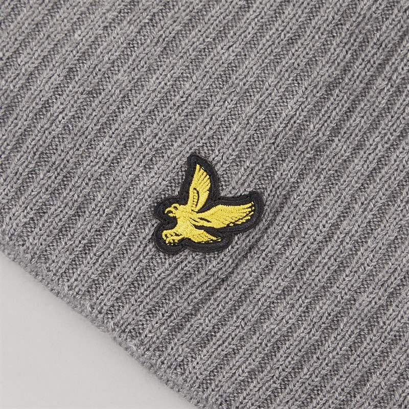 Mens Knitted Ribbed Beanie Mid Grey Marl - Image 2