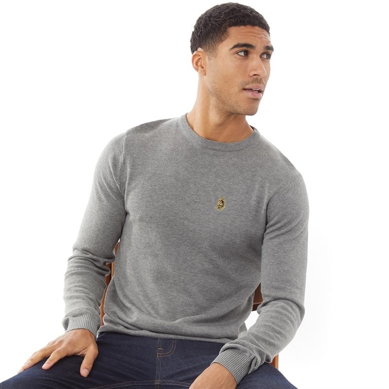 LUKE 1977 Mens Gerard 3 Crew Neck Knit Jumper Mid Grey B