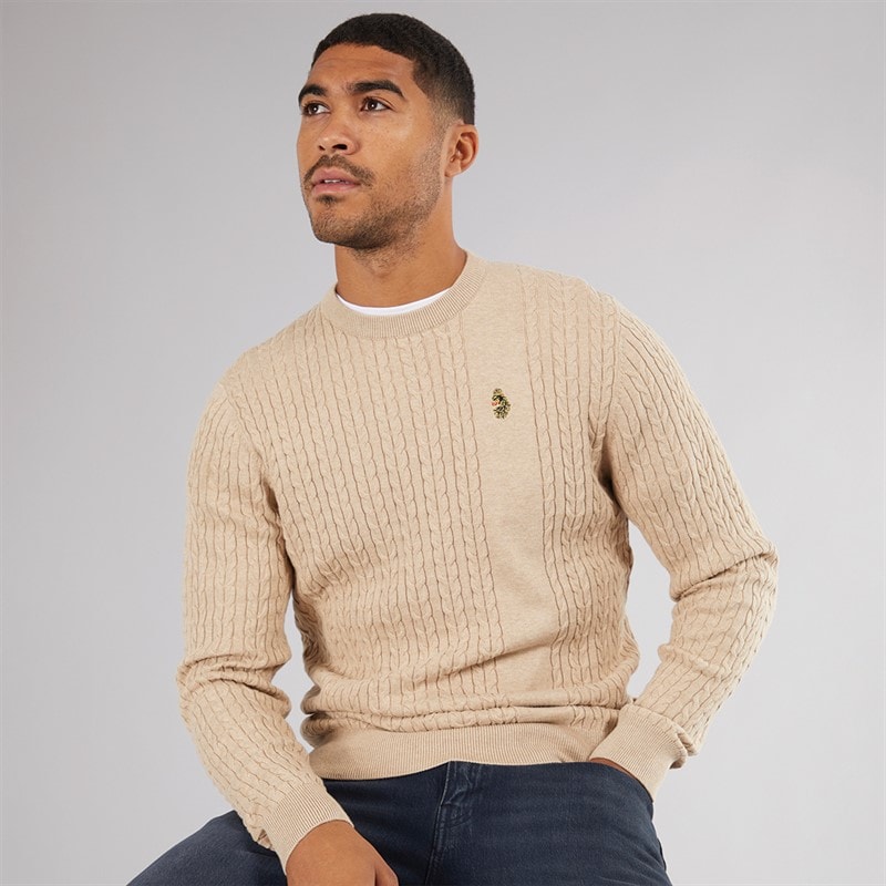 Mens Horton 1000 Cable Knit Jumper Stone - Image 1