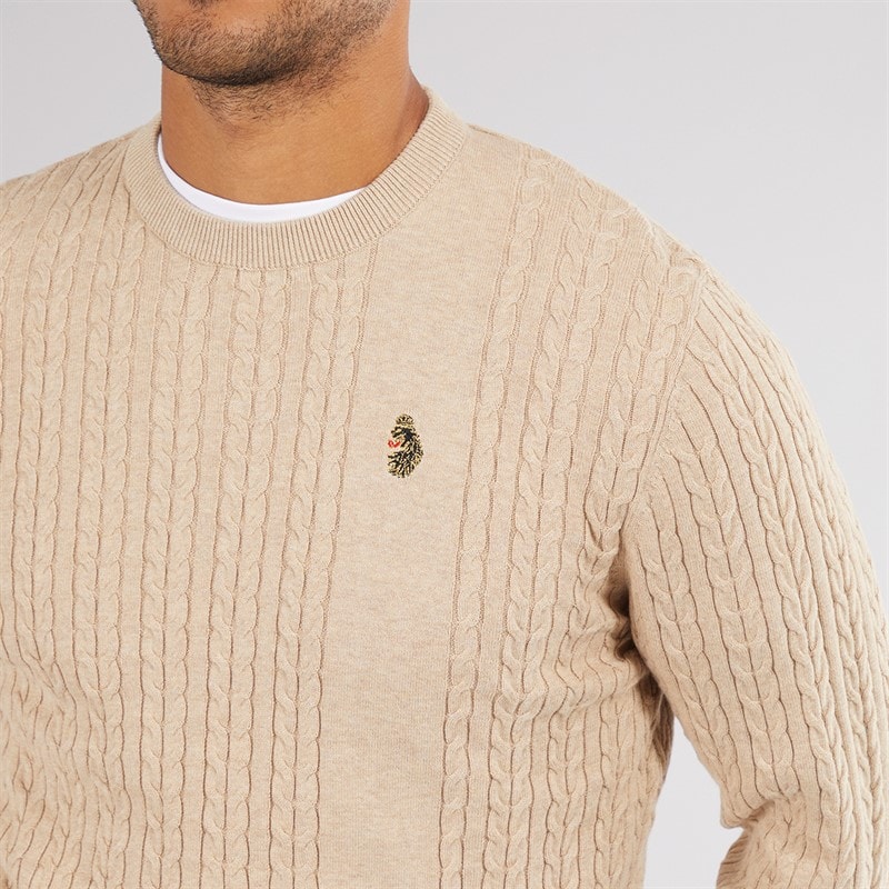 Mens Horton 1000 Cable Knit Jumper Stone - Image 3