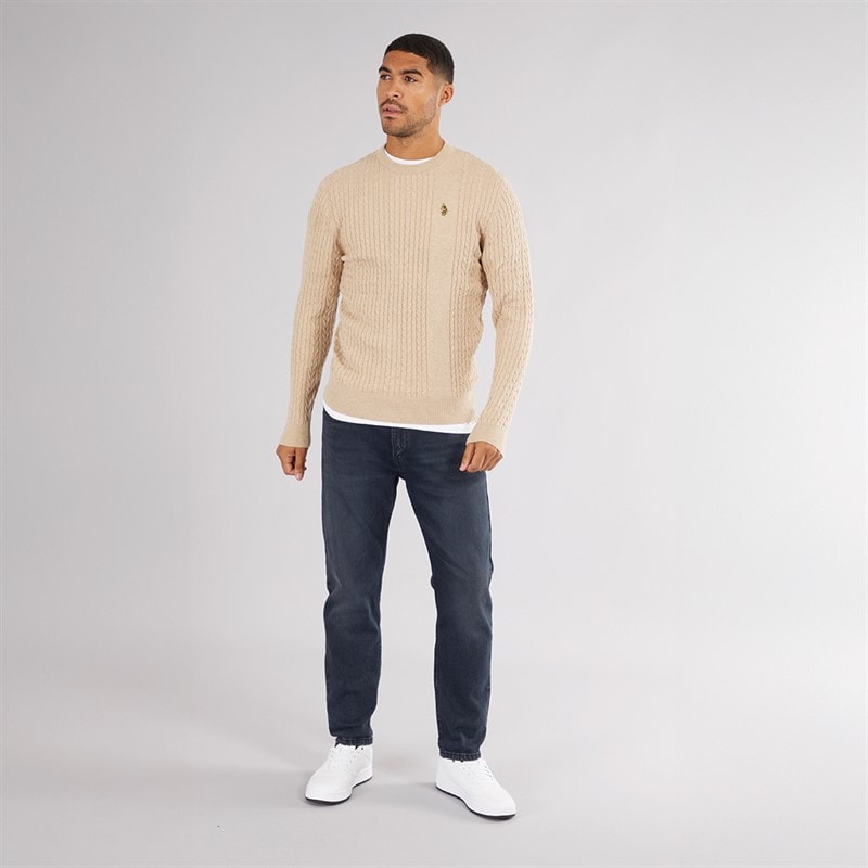 Mens Horton 1000 Cable Knit Jumper Stone - Image 4