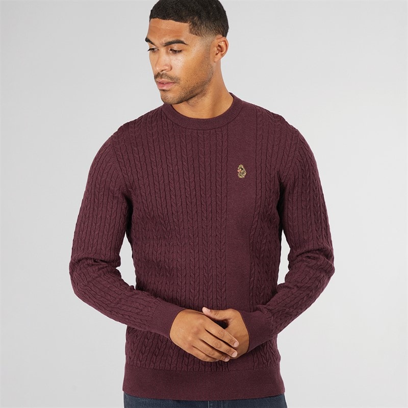 Mens Horton 1000 Cable Knit Jumper Shiraz - Image 1