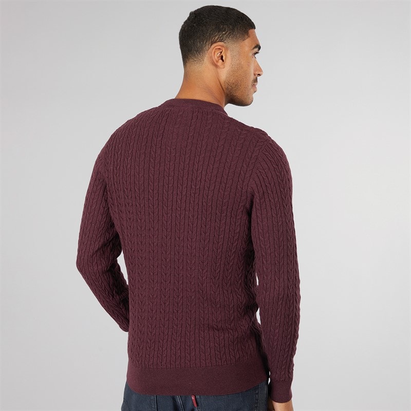 Mens Horton 1000 Cable Knit Jumper Shiraz - Image 2