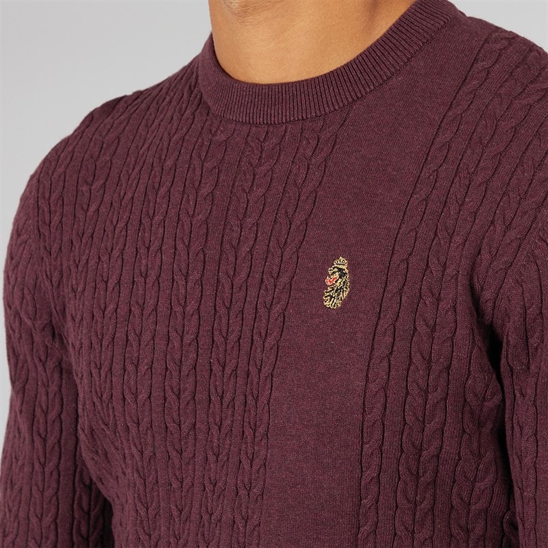 Mens Horton 1000 Cable Knit Jumper Shiraz - Image 3
