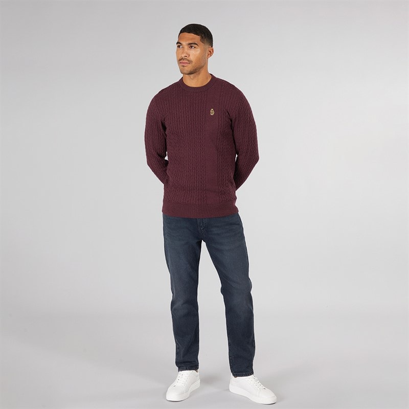 Mens Horton 1000 Cable Knit Jumper Shiraz - Image 4