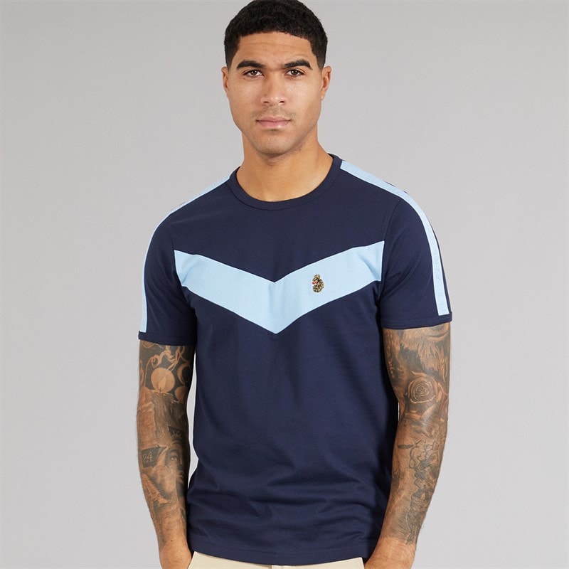 Mens Calvia Crew Chevron T-Shirt Dark Navy/Sky - Image 1