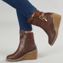 Womens Olivia Wedge Heel Buckle Boots Brown