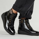 Womens Gracie Lace Up Ankle Boots Black Patent