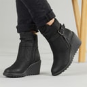 Womens Olivia Wedge Heel Buckle Boots Black